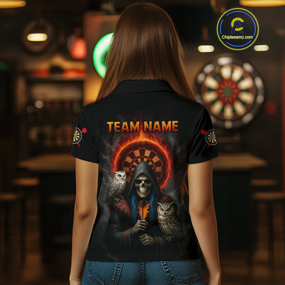 Custom Smoke Grim Reaper Flames Dartboard Dart Women Polo Shirt Outfits Dart Jerseys NYN1616