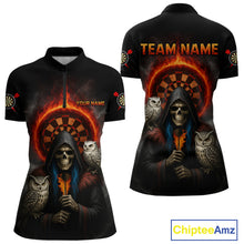 Load image into Gallery viewer, Custom Smoke Grim Reaper Flames Dartboard Dart Women Quarter-Zip Shirt Outfits Dart Jerseys NYN1616