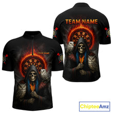 Load image into Gallery viewer, Custom Smoke Grim Reaper Flames Dartboard Dart Men Quarter-Zip Shirt Outfits Dart Jerseys NYN1616