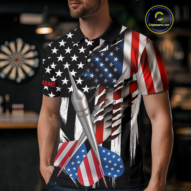 Custom USA Flag Dart Arrow Dart Men Polo Shirt Grunge Patriotic Dart Team Jerseys NYN1627