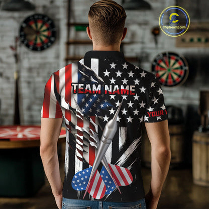 Custom USA Flag Dart Arrow Dart Men Polo Shirt Grunge Patriotic Dart Team Jerseys NYN1627