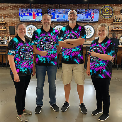 Skull Graffiti Darts Polo 1/4-Zip Shirt For Men Purple Blue Thunder Cracked Darts Team Apparel Jersey NYN4786