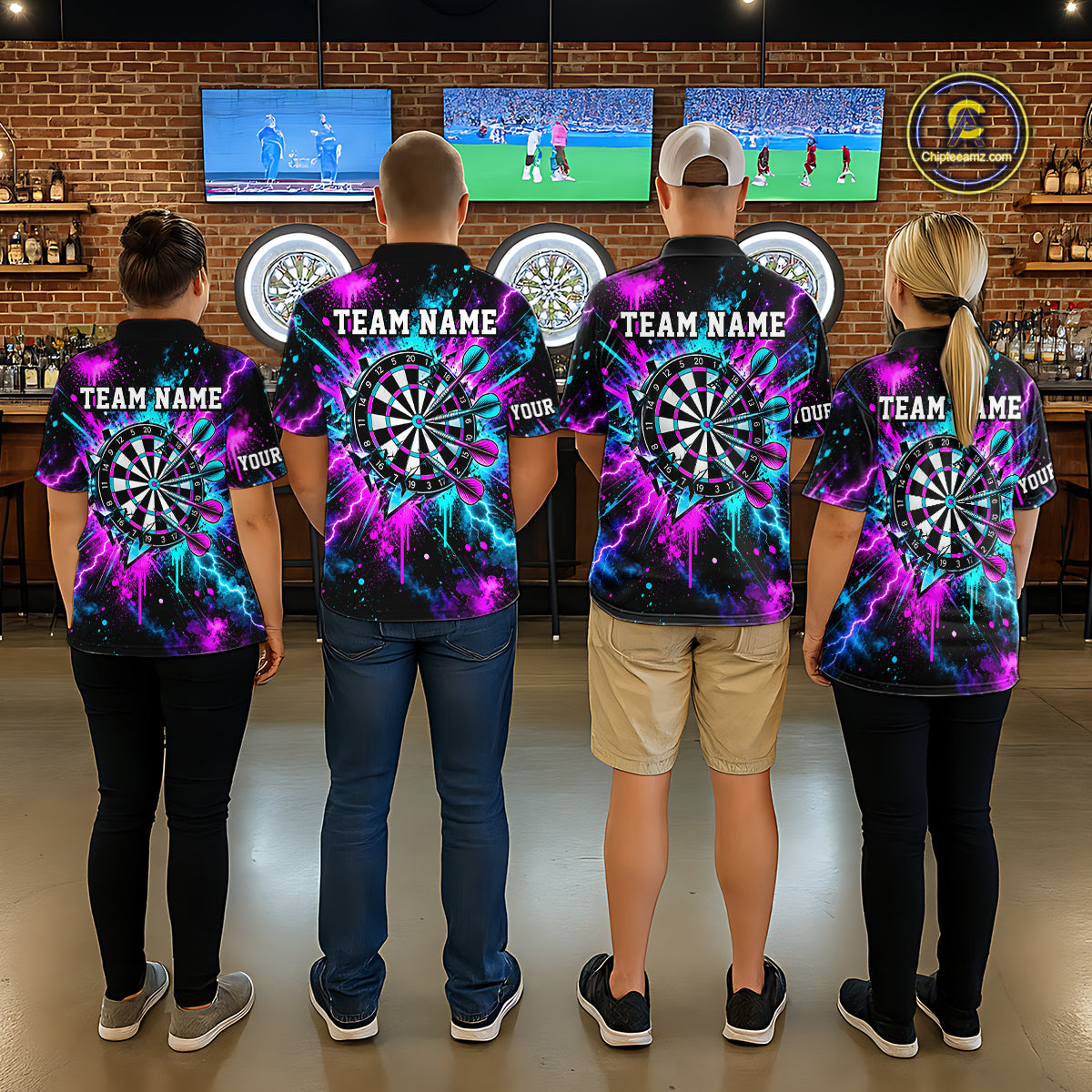 Skull Graffiti Darts Polo 1/4-Zip Shirt For Men Purple Blue Thunder Cracked Darts Team Apparel Jersey NYN4786