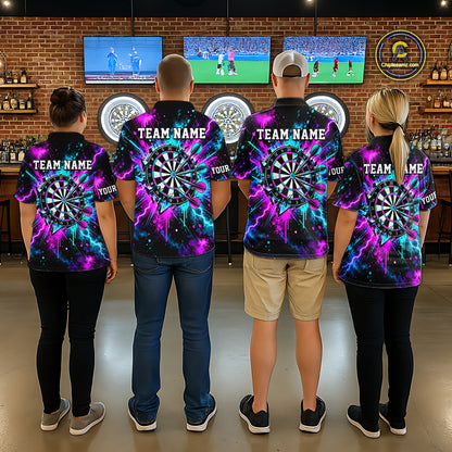 Skull Graffiti Darts Polo 1/4-Zip Shirt For Men Purple Blue Thunder Cracked Darts Team Apparel Jersey NYN4786