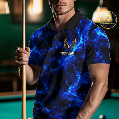 Custom Eagle Wings 8 Ball Billiard Polo 1/4-Zip Shirt For Men Blue Smoke League Billiard Team Apparel NYN4796