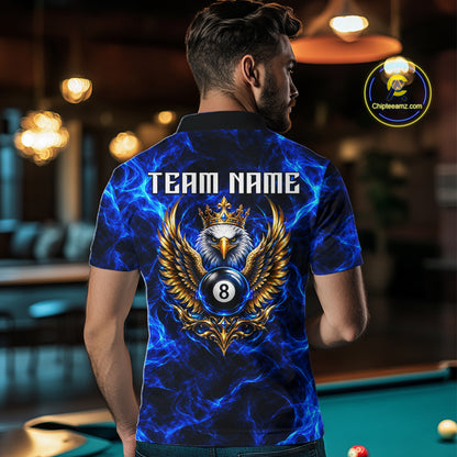 Custom Eagle Wings 8 Ball Billiard Polo 1/4-Zip Shirt For Men Blue Smoke League Billiard Team Apparel NYN4796