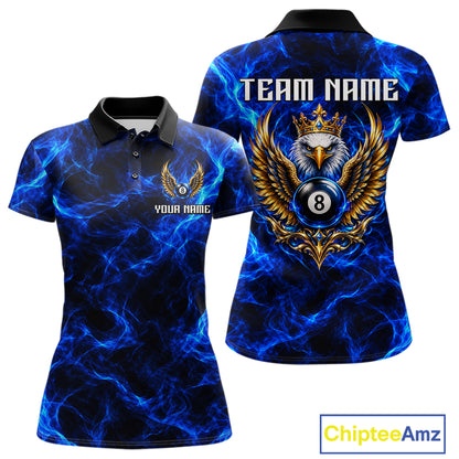 Custom Eagle Wings 8 Ball Billiard Polo 1/4-Zip Shirt For Women Blue Smoke League Billiard Team Apparel NYN4796