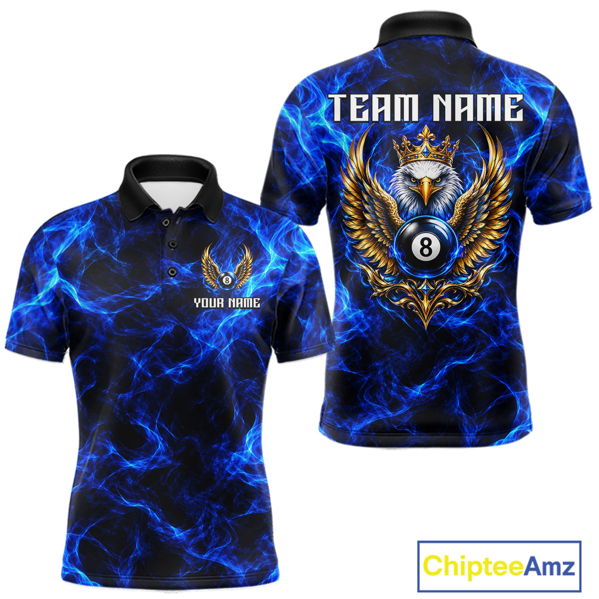 Custom Eagle Wings 8 Ball Billiard Polo 1/4-Zip Shirt For Men Blue Smoke League Billiard Team Apparel NYN4796