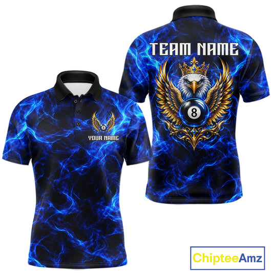 Custom Eagle Wings 8 Ball Billiard Polo 1/4-Zip Shirt For Men Blue Smoke League Billiard Team Apparel NYN4796