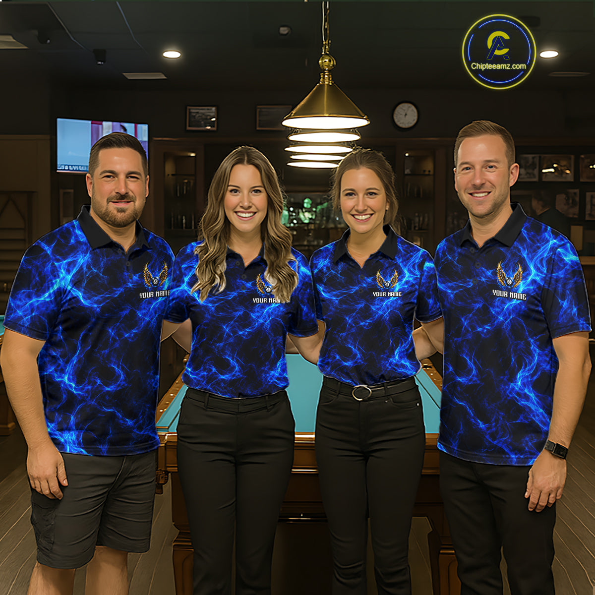 Custom Eagle Wings 8 Ball Billiard Polo 1/4-Zip Shirt For Women Blue Smoke League Billiard Team Apparel NYN4796