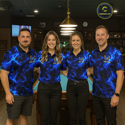 Custom Eagle Wings 8 Ball Billiard Polo 1/4-Zip Shirt For Women Blue Smoke League Billiard Team Apparel NYN4796