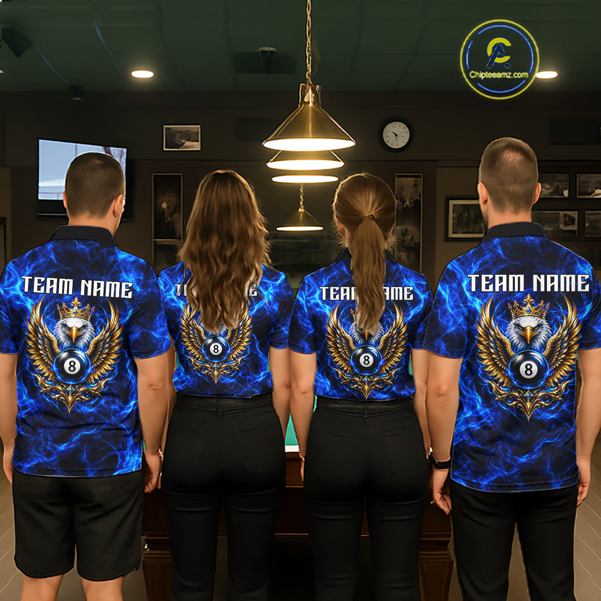 Custom Eagle Wings 8 Ball Billiard Polo 1/4-Zip Shirt For Women Blue Smoke League Billiard Team Apparel NYN4796