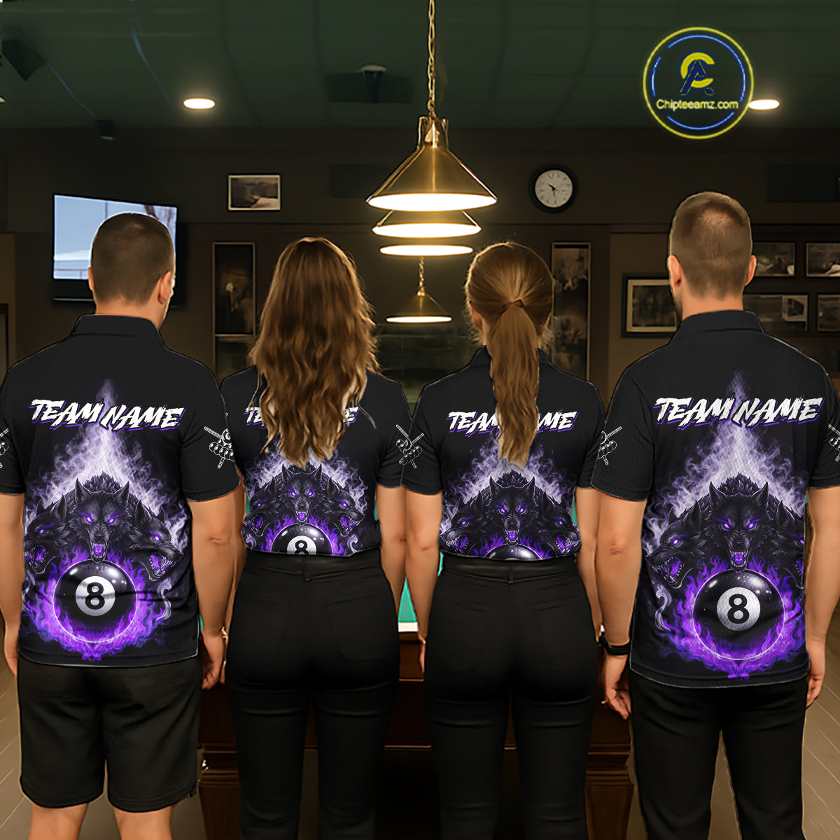 Custom Horror Wolfs Black Purple Smokes Pool 8 Ball Women's Billiard Team Shirt Billiard Attire NYN2667