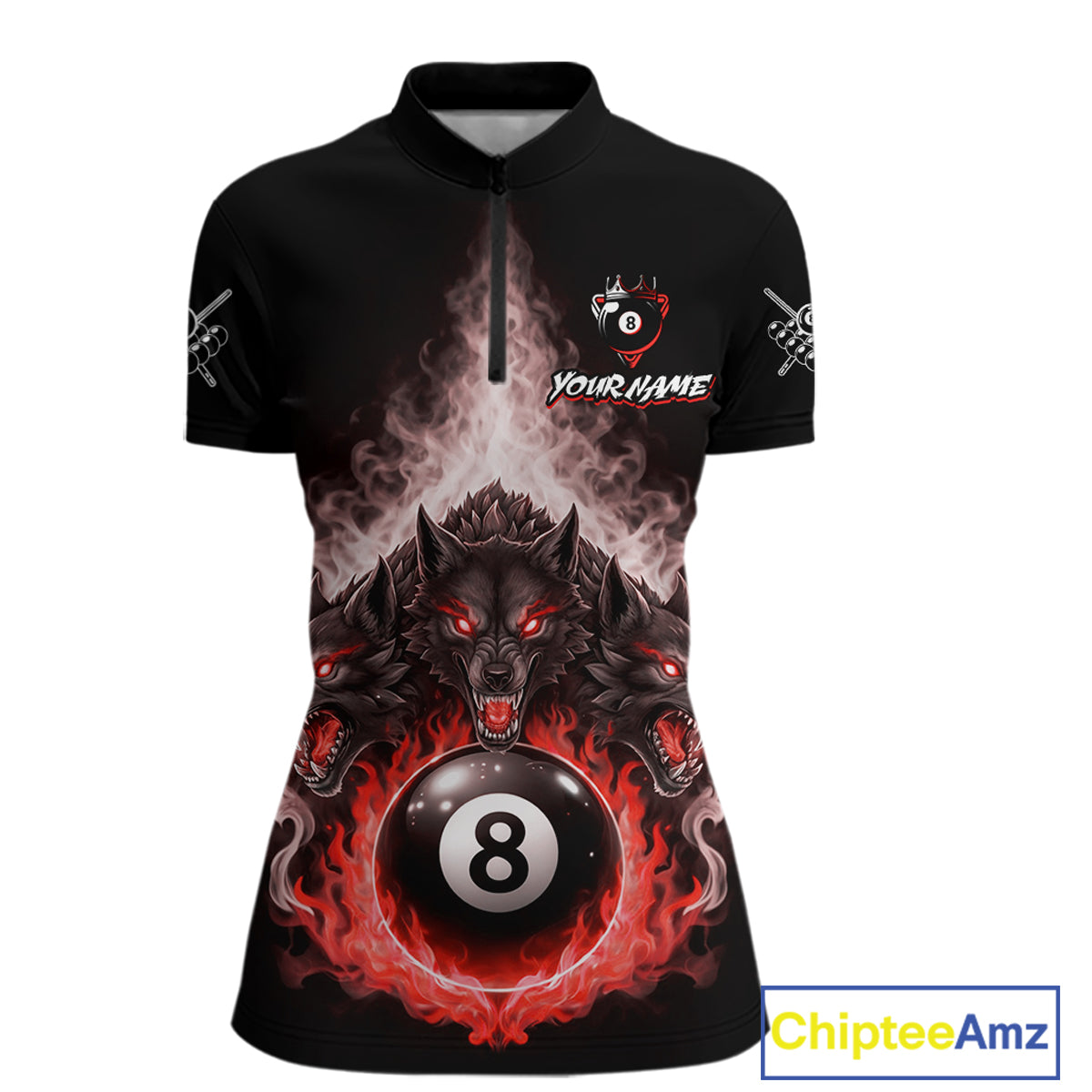 Custom Horror Wolfs Black Red Smokes Pool 8 Ball Women's Billiard Team Shirt Billiard Attire NYN2668