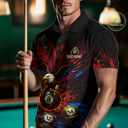 Custom Grunge Paint Blue & Red Eagle Pool 8 Ball Men's Billiard Team Shirt Billiard Attire NYN2670