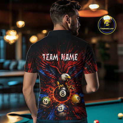 Custom Grunge Paint Blue & Red Eagle Pool 8 Ball Men's Billiard Team Shirt Billiard Attire NYN2670
