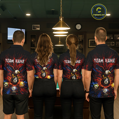 Custom Grunge Paint Blue & Red Eagle Pool 8 Ball Men's Billiard Team Shirt Billiard Attire NYN2670