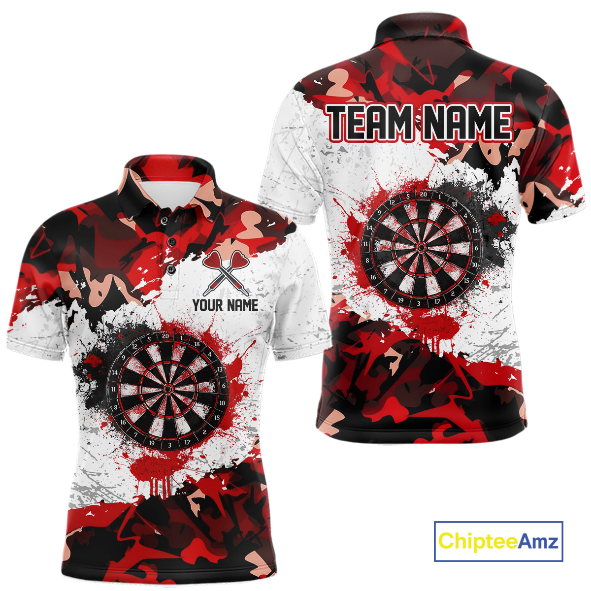 Personalized Red And White Splatter Dartboard Camouflage Darts Shirts For Men Dart Team Jerseys NYN2823