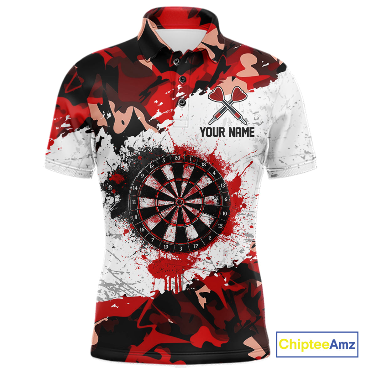 Personalized Red And White Splatter Dartboard Camouflage Darts Shirts For Men Dart Team Jerseys NYN2823