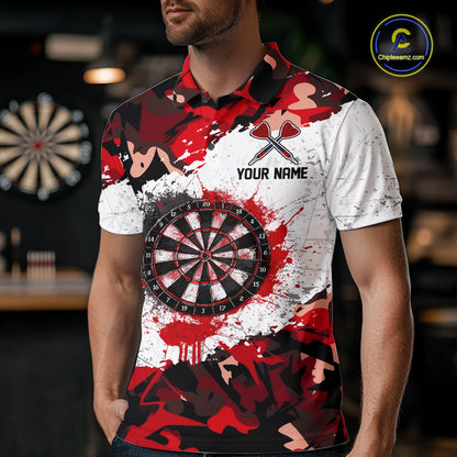 Personalized Red And White Splatter Dartboard Camouflage Darts Shirts For Men Dart Team Jerseys NYN2823