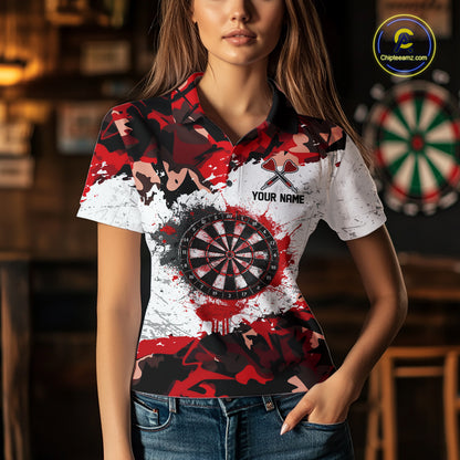 Personalized Red And White Splatter Dartboard Camouflage Darts Shirts For Women Dart Team Jerseys NYN2823