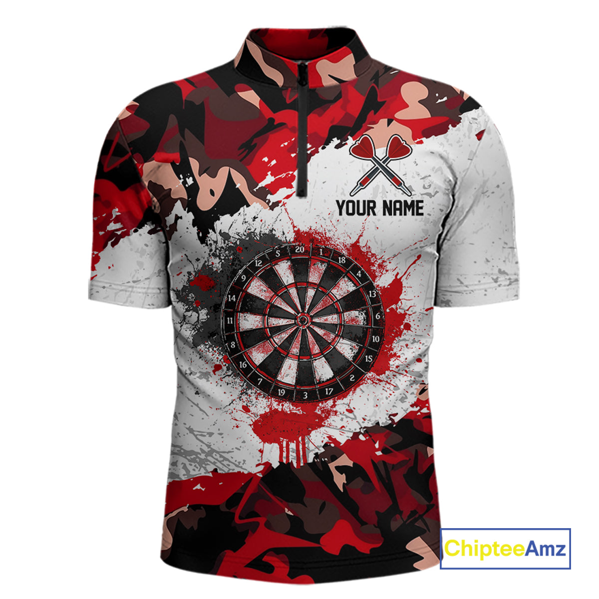 Personalized Red And White Splatter Dartboard Camouflage Darts Shirts For Men Dart Team Jerseys NYN2823