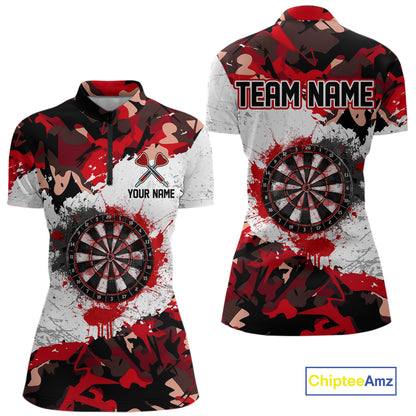Personalized Red And White Splatter Dartboard Camouflage Darts Shirts For Women Dart Team Jerseys NYN2823