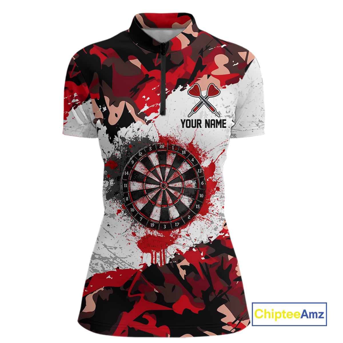 Personalized Red And White Splatter Dartboard Camouflage Darts Shirts For Women Dart Team Jerseys NYN2823