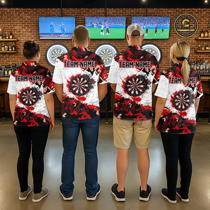 Personalized Red And White Splatter Dartboard Camouflage Darts Shirts For Women Dart Team Jerseys NYN2823