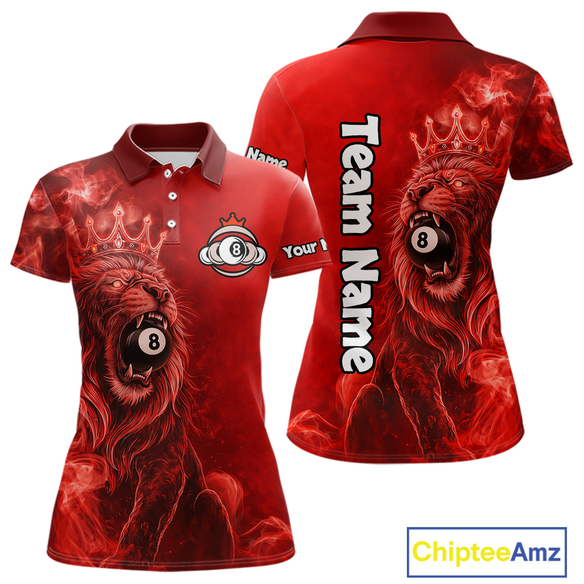 Personalized Red Grunge Smoke Crown Lion 8 Ball Pool Billiard Shirts For Women Billiard Attire Gifts NYN2826