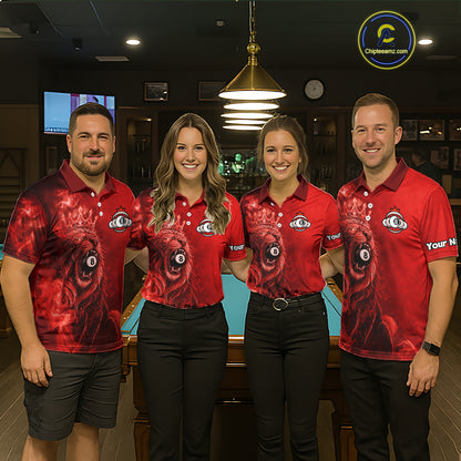 Personalized Red Grunge Smoke Crown Lion 8 Ball Pool Billiard Shirts For Women Billiard Attire Gifts NYN2826