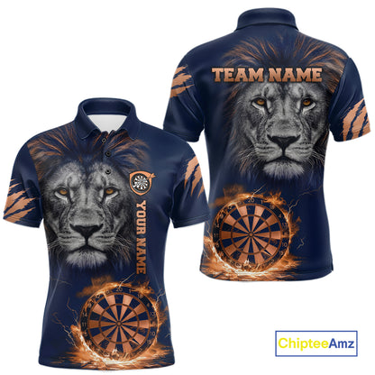 Custom Fire Flame Orange Dartboard  Funny Lion Men Dart Jerseys Outfits Dart Polo & 1/4-Zip Shirt NYN3033