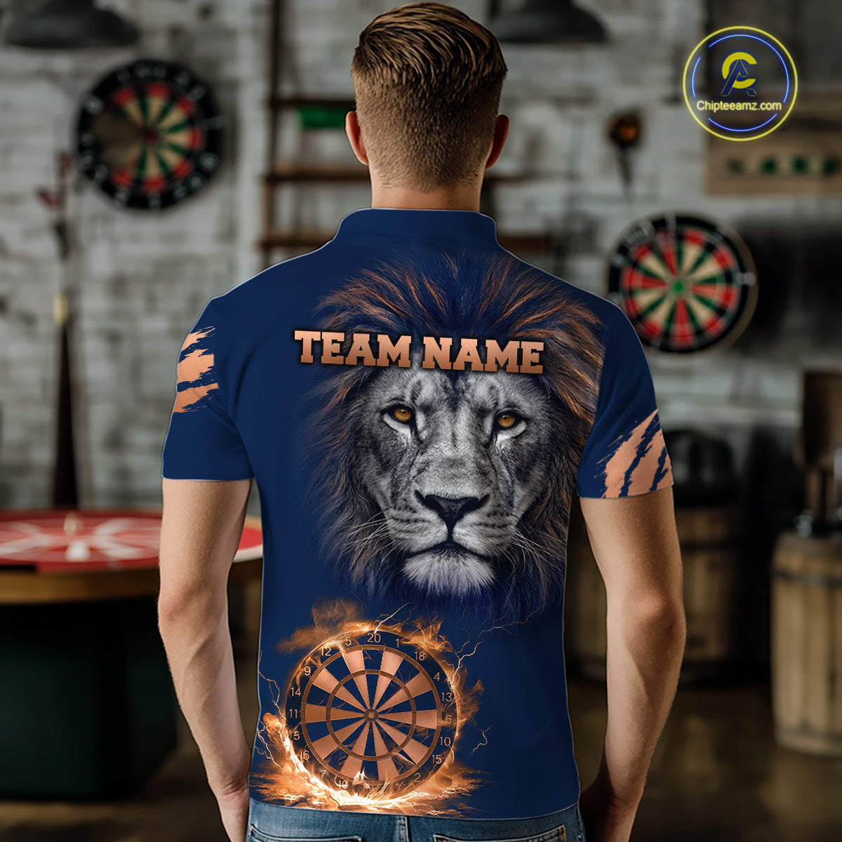 Custom Fire Flame Orange Dartboard  Funny Lion Men Dart Jerseys Outfits Dart Polo & 1/4-Zip Shirt NYN3033