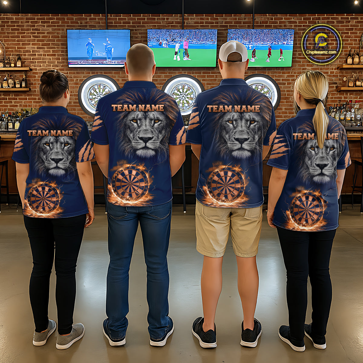 Custom Fire Flame Orange Dartboard  Funny Lion Women Dart Jerseys Outfits Dart Polo & 1/4-Zip Shirt NYN3033