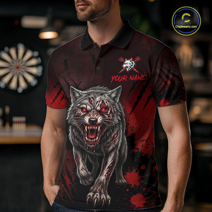 Black And Red Claws Wolfs Darts Shirt For Men Custom Thunder Lightning Team Darts Jersey NYN3039
