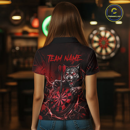 Black And Red Claws Wolfs Darts Shirt For Women Custom Thunder Lightning Team Darts Jersey NYN3039