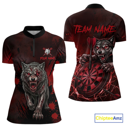 Black And Red Claws Wolfs Darts Shirt For Women Custom Thunder Lightning Team Darts Jersey NYN3039