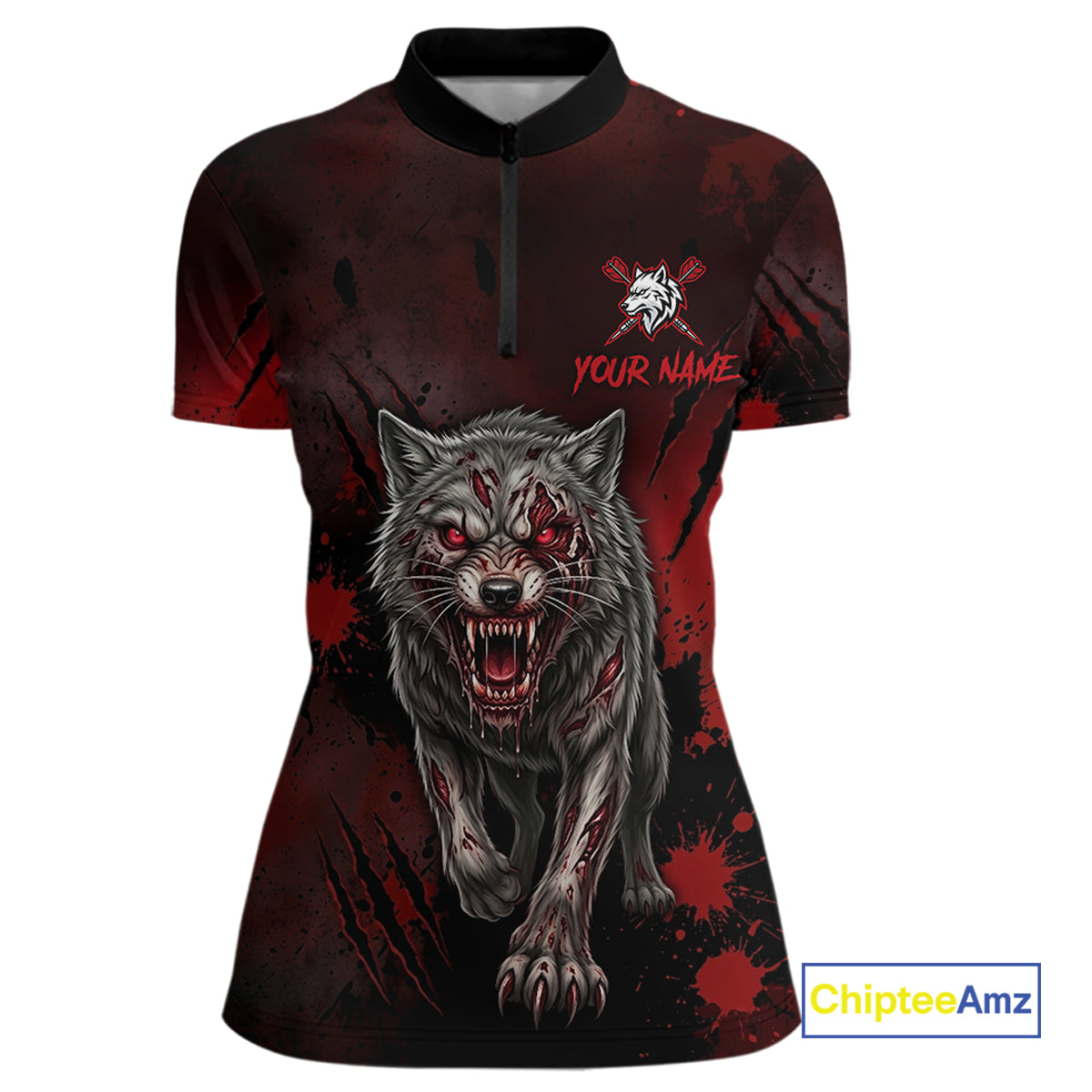 Black And Red Claws Wolfs Darts Shirt For Women Custom Thunder Lightning Team Darts Jersey NYN3039