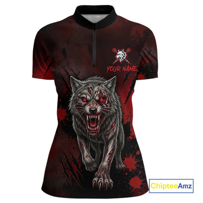 Black And Red Claws Wolfs Darts Shirt For Women Custom Thunder Lightning Team Darts Jersey NYN3039