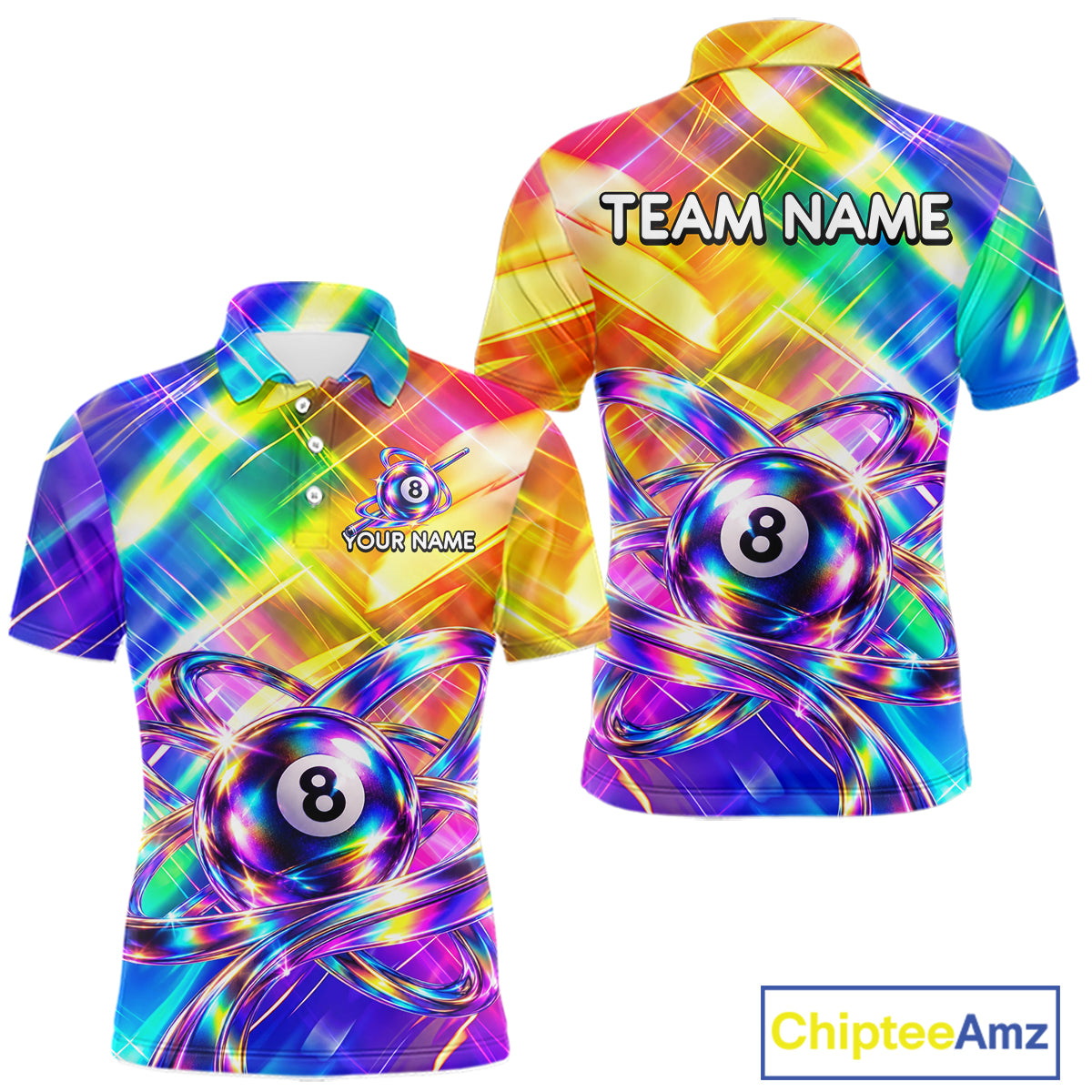 Personalized Holographic 8-Ball Pool Billiard Jersey For Men Rainbow Billiard Team Tournament Shirt NYN4797