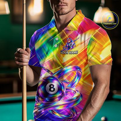 Personalized Holographic 8-Ball Pool Billiard Jersey For Men Rainbow Billiard Team Tournament Shirt NYN4797
