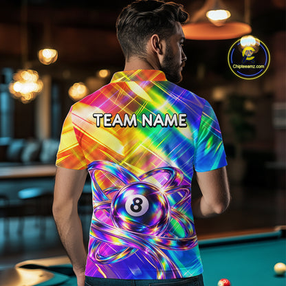 Personalized Holographic 8-Ball Pool Billiard Jersey For Men Rainbow Billiard Team Tournament Shirt NYN4797