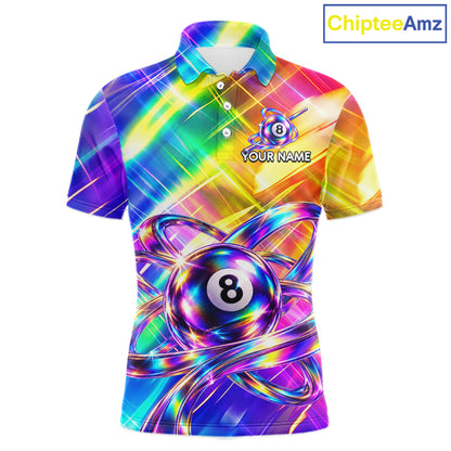 Personalized Holographic 8-Ball Pool Billiard Jersey For Men Rainbow Billiard Team Tournament Shirt NYN4797