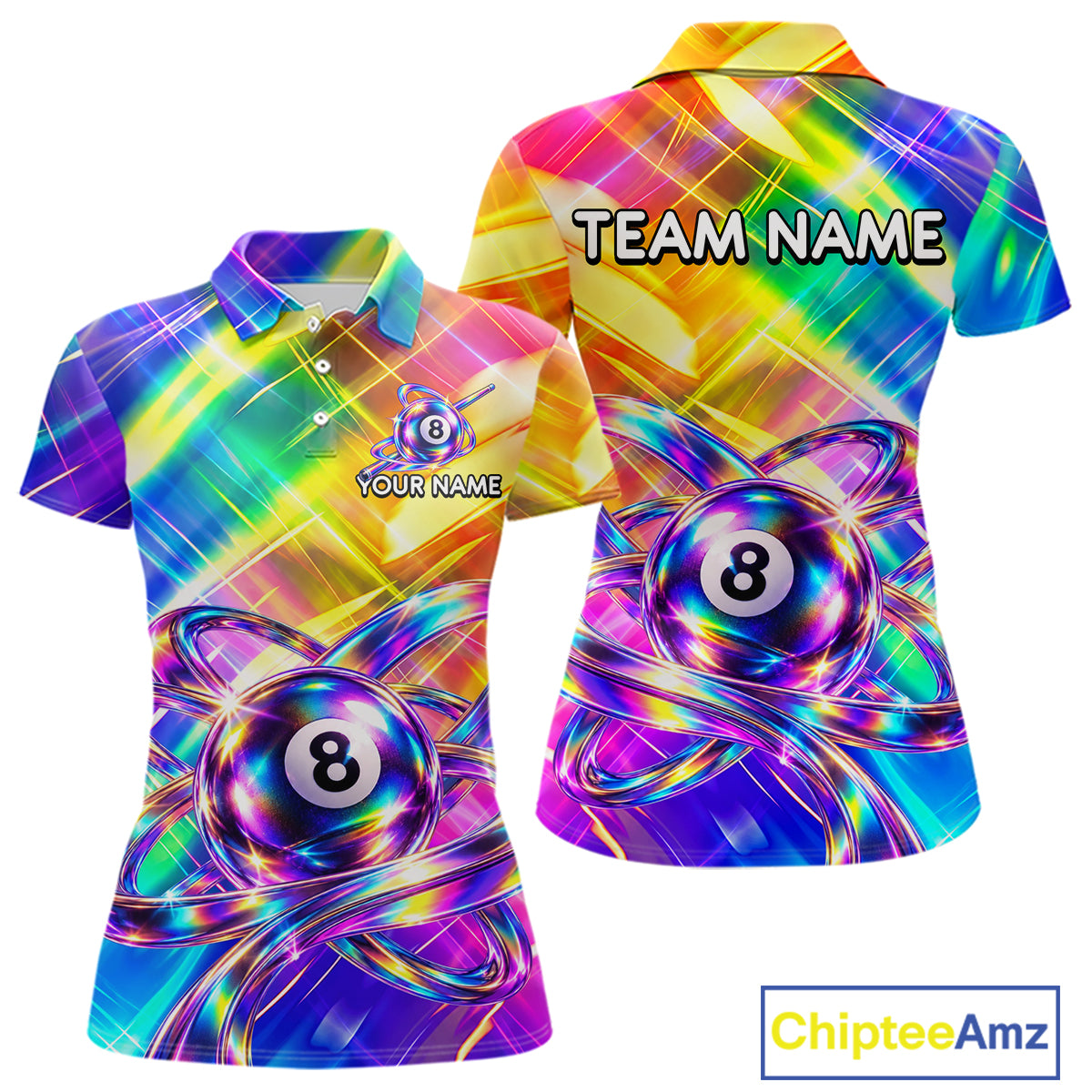 Personalized Holographic 8-Ball Pool Billiard Jersey For Women Rainbow Billiard Team Tournament Shirt NYN4797