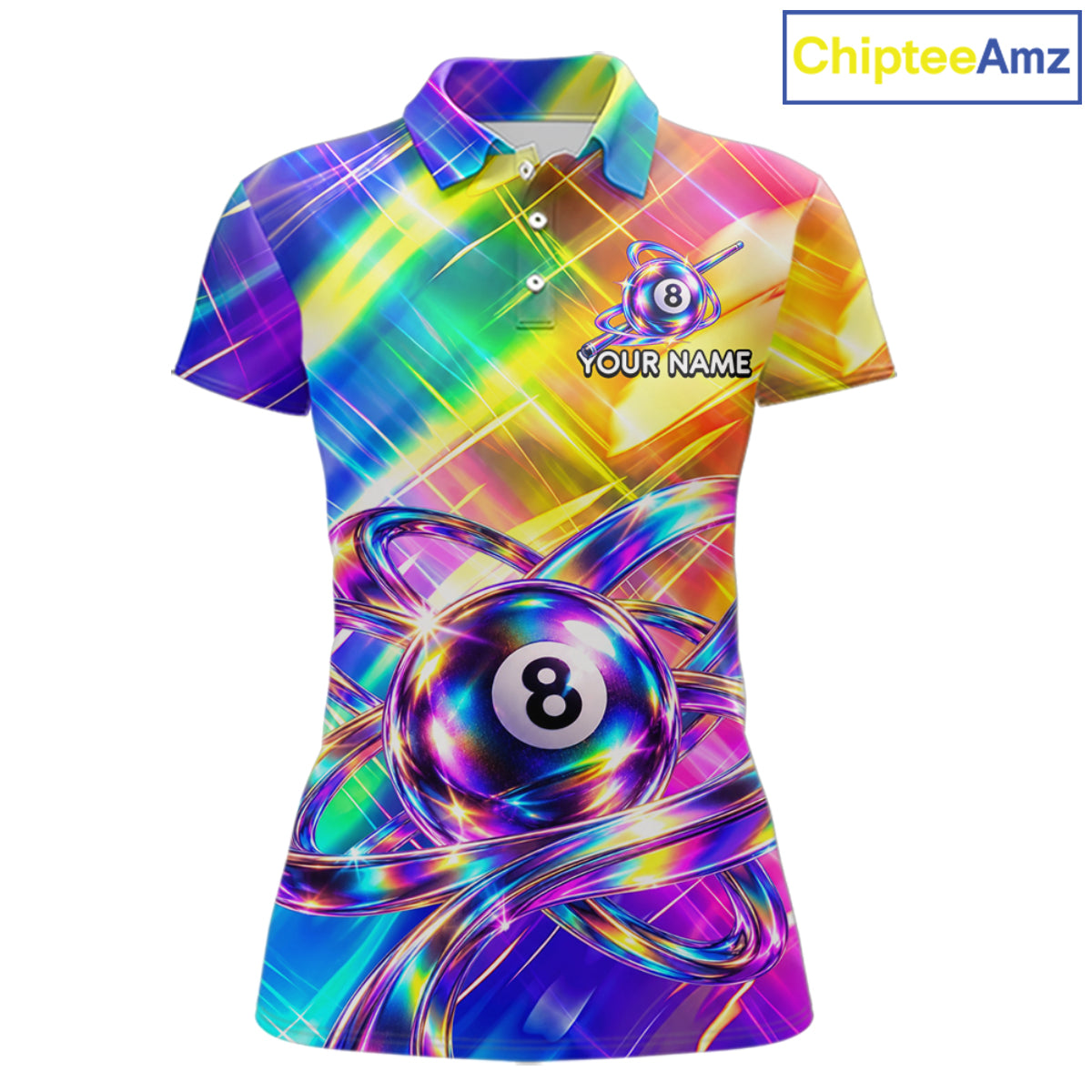 Personalized Holographic 8-Ball Pool Billiard Jersey For Women Rainbow Billiard Team Tournament Shirt NYN4797