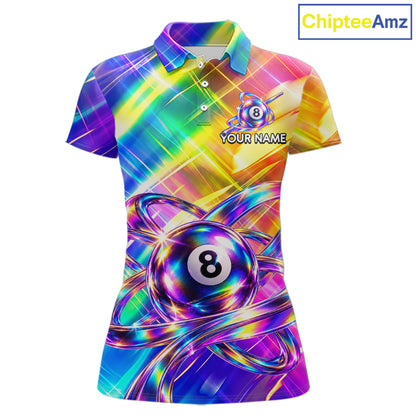 Personalized Holographic 8-Ball Pool Billiard Jersey For Women Rainbow Billiard Team Tournament Shirt NYN4797