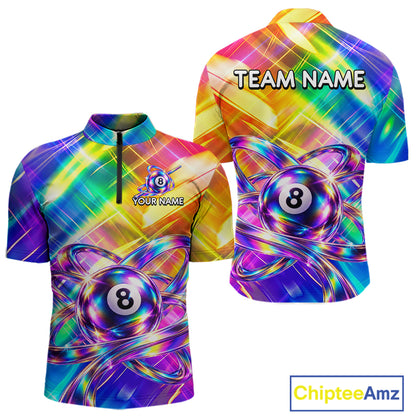 Personalized Holographic 8-Ball Pool Billiard Jersey For Men Rainbow Billiard Team Tournament Shirt NYN4797