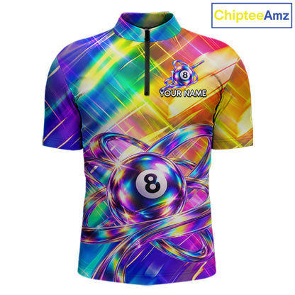 Personalized Holographic 8-Ball Pool Billiard Jersey For Men Rainbow Billiard Team Tournament Shirt NYN4797
