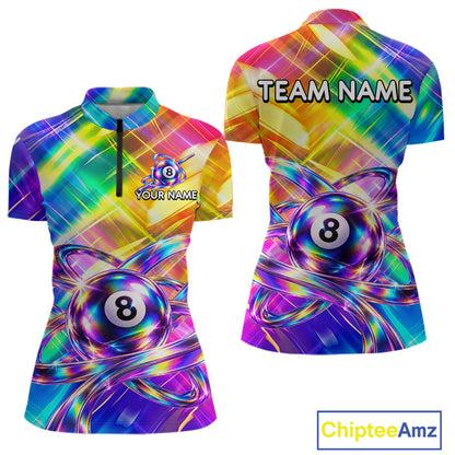Personalized Holographic 8-Ball Pool Billiard Jersey For Women Rainbow Billiard Team Tournament Shirt NYN4797