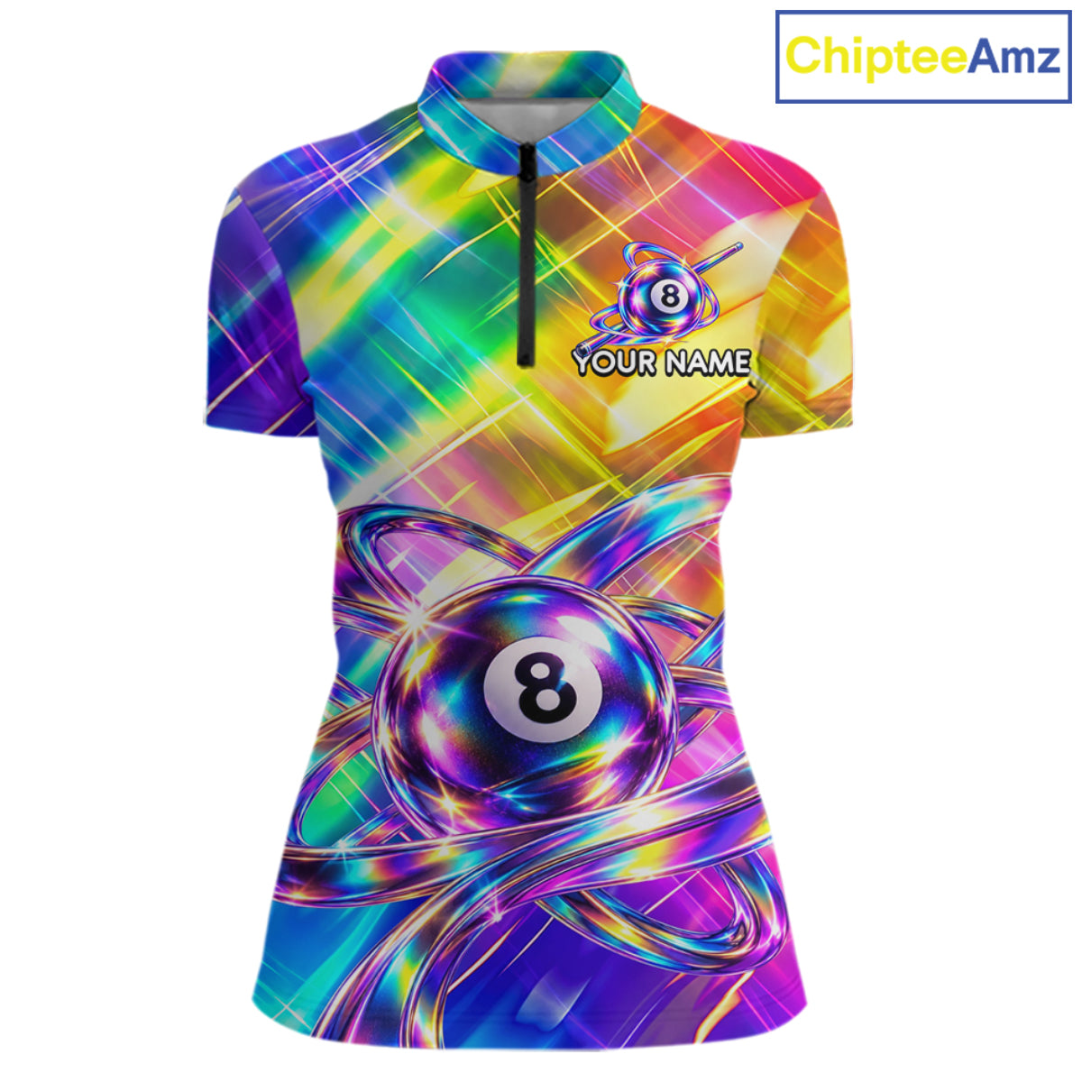 Personalized Holographic 8-Ball Pool Billiard Jersey For Women Rainbow Billiard Team Tournament Shirt NYN4797